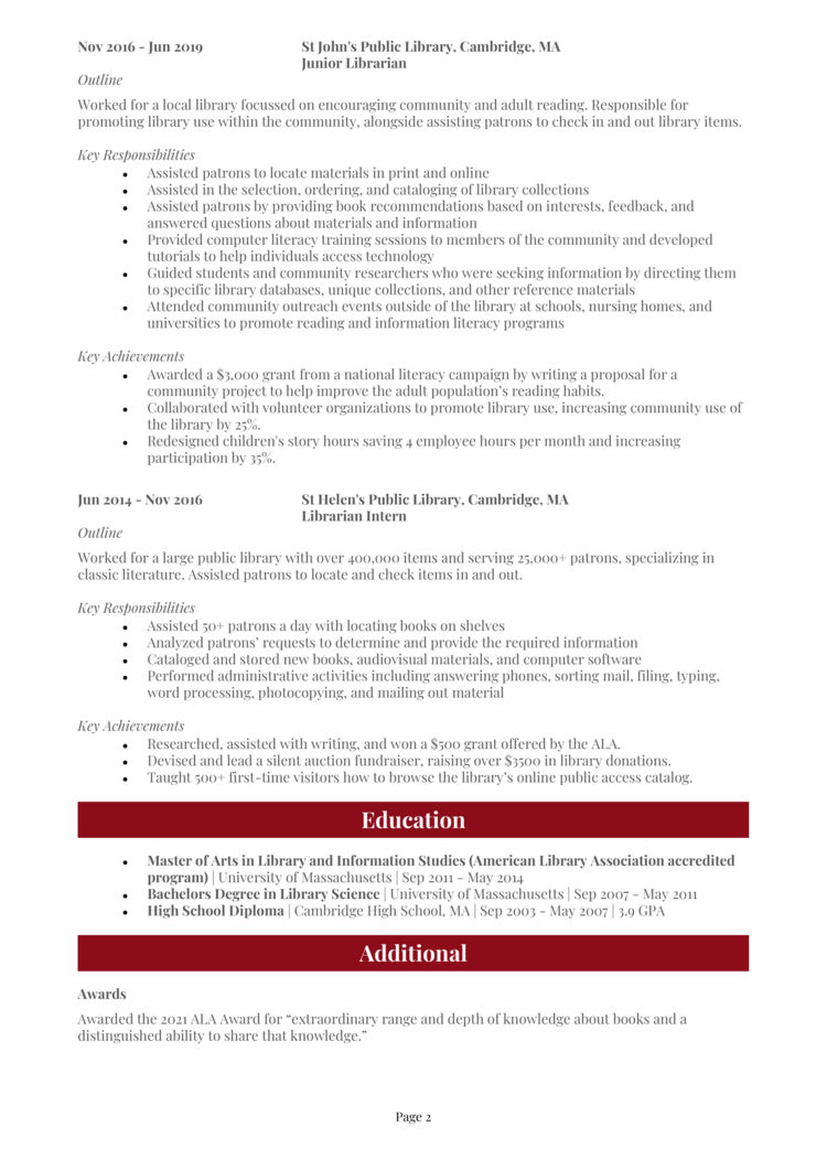 Librarian Resume 2