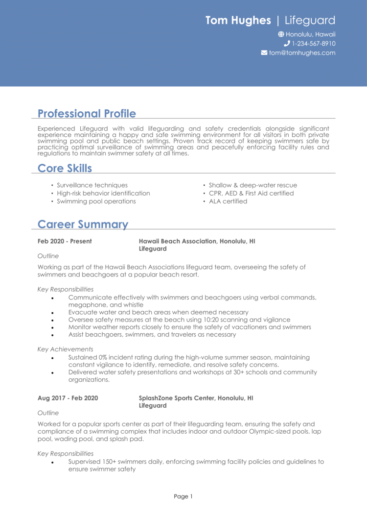 Lifeguard Resume Template - prntbl.concejomunicipaldechinu.gov.co