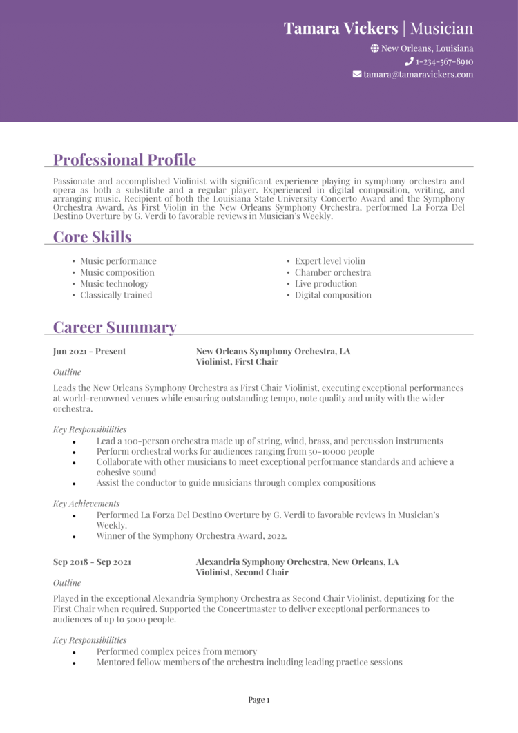 Musician Resume 1