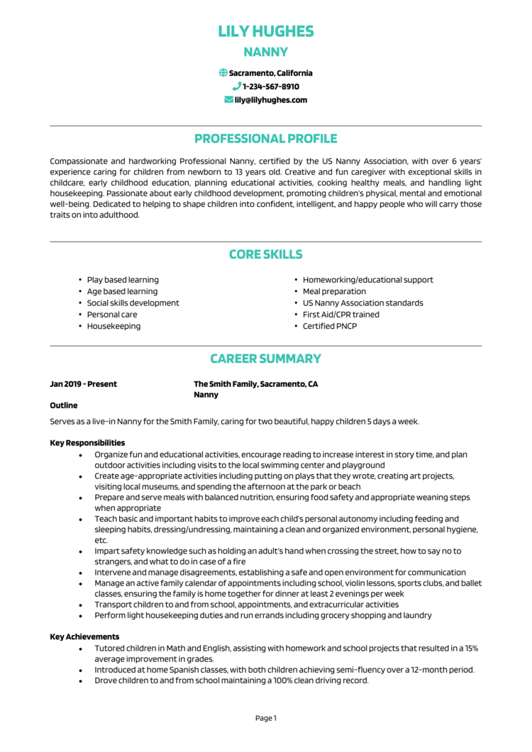 Nanny resume example + guide [Get a top job]