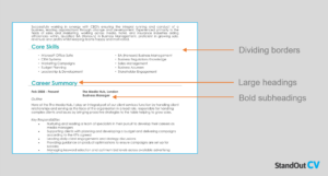 Resume format sections