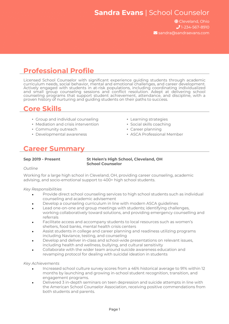 free template for professional counselor resume