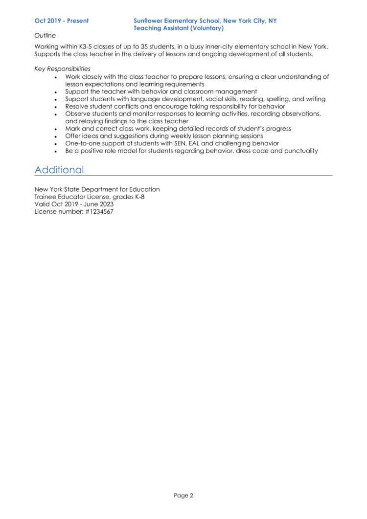 Student Teacher Resume 2