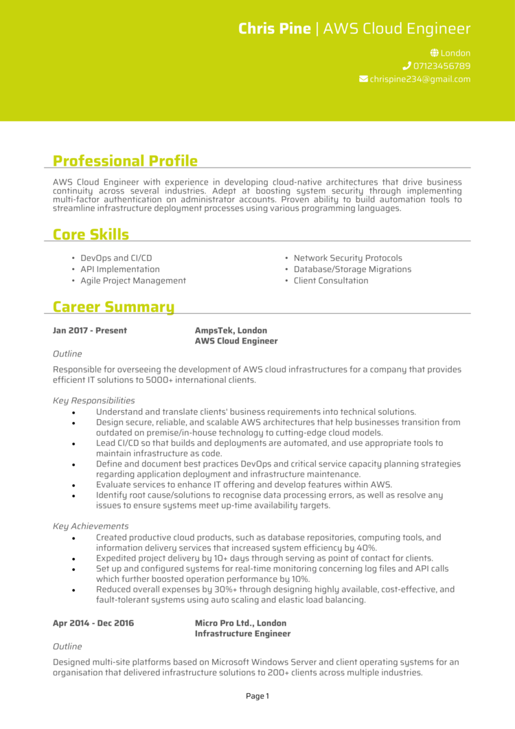 AWS Cloud Engineer CV 1