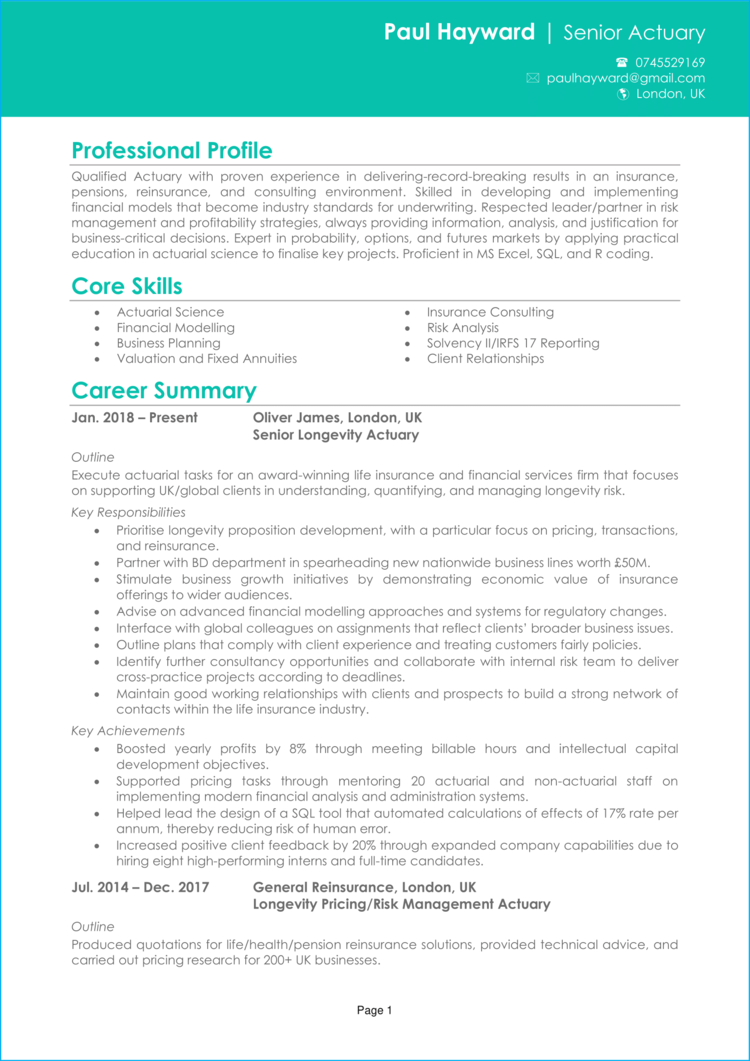 Actuary CV 1