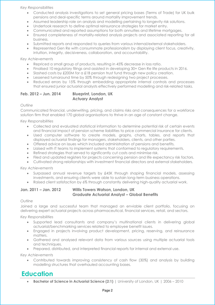 Actuary CV example + guide and CV template