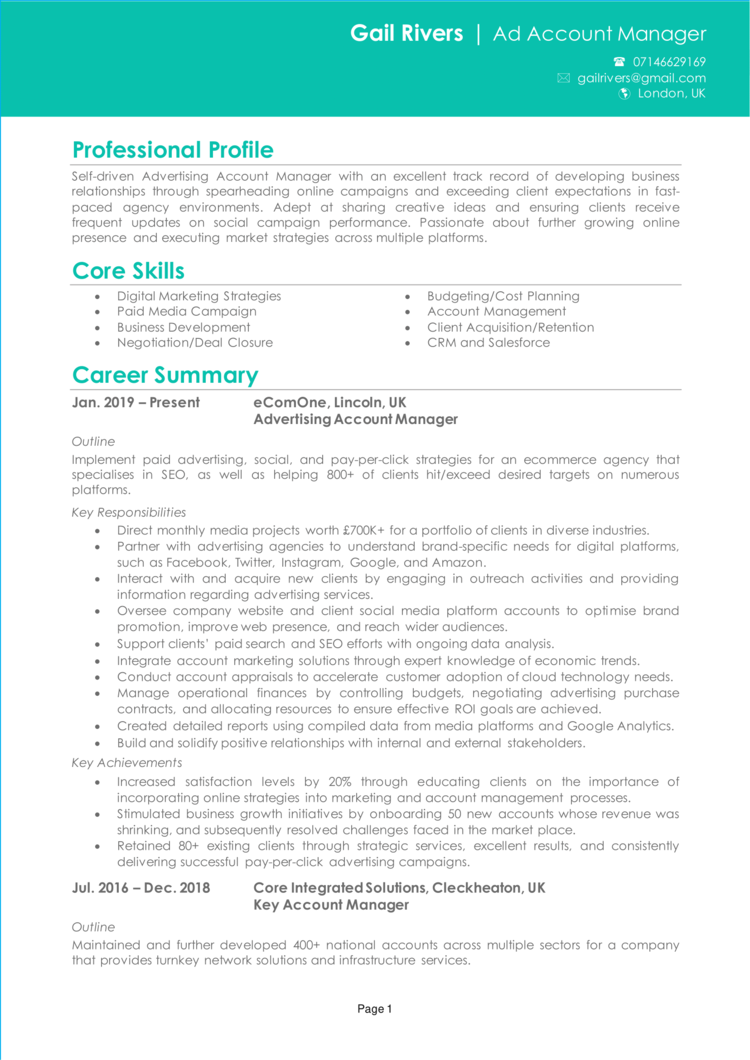 Advertising Account Manager CV 1