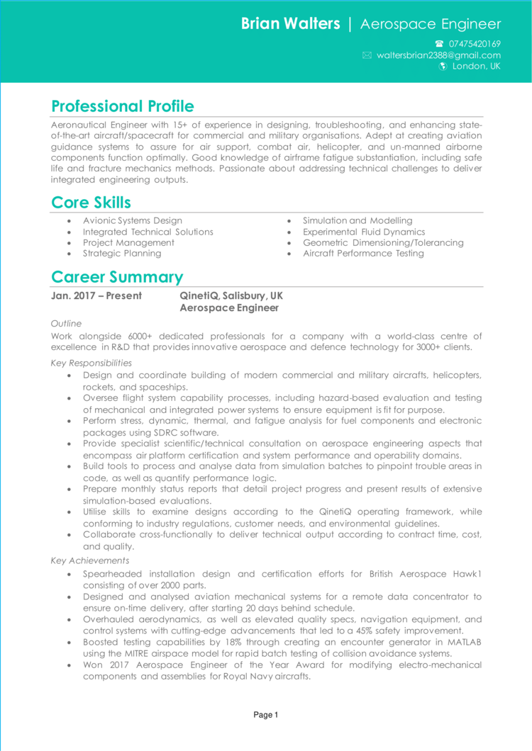 Aerospace Engineering CV Example Guide Land Top Jobs 