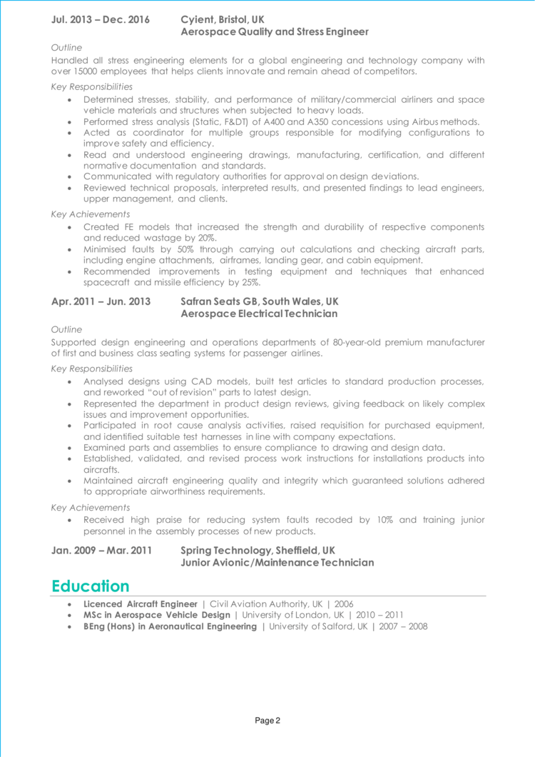 Aerospace Engineering Cv Example Guide Land Top Jobs 