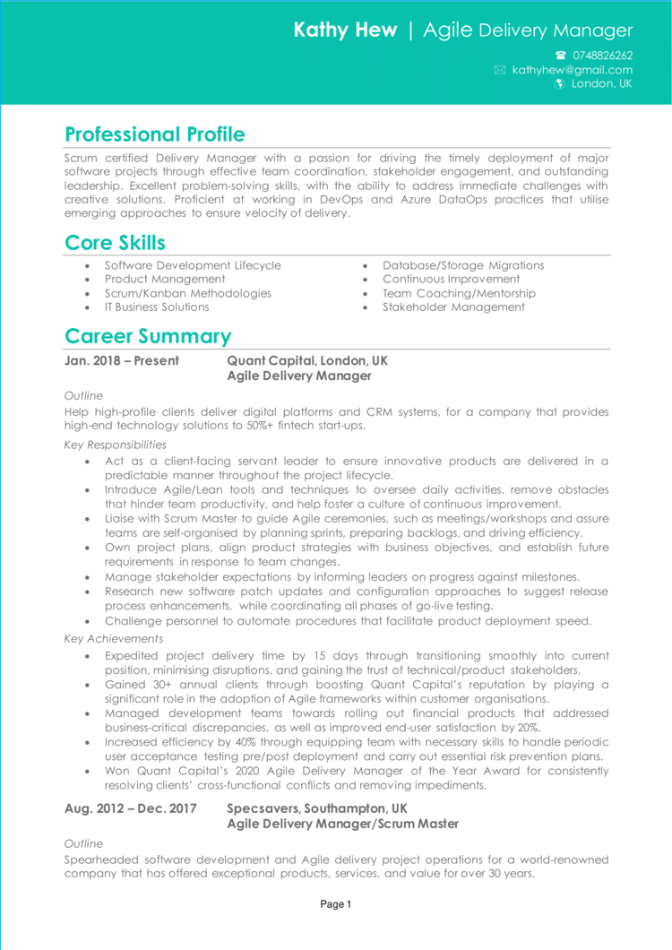 Agile Project Manager CV 1