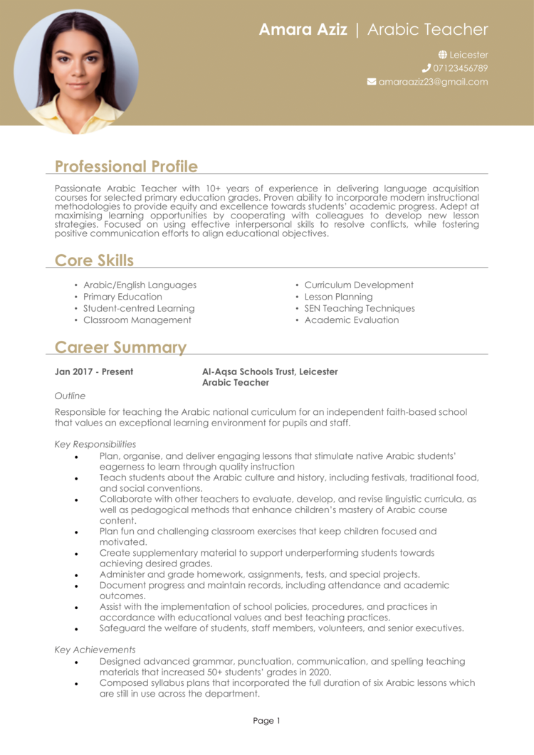 Arabic Teacher CV 1