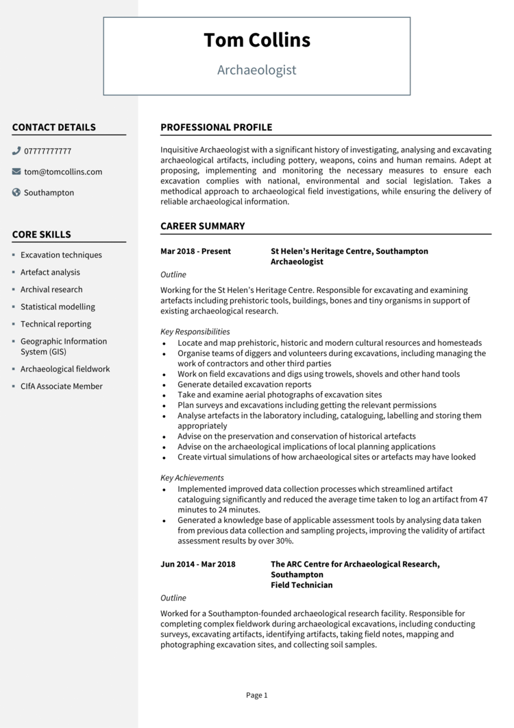 Archaeologist CV 1