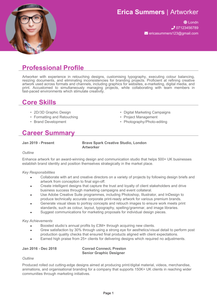 Artworker CV example + guide [Land great jobs]