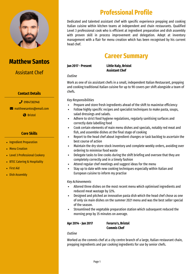 Assistant Chef CV 1