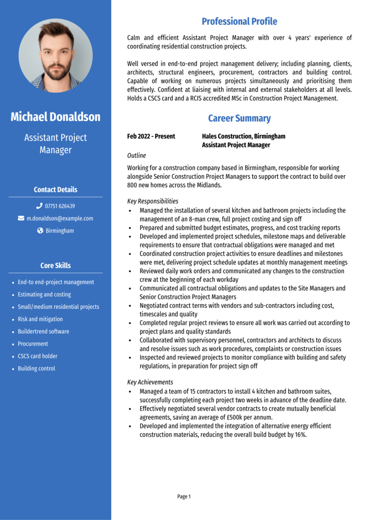 Assistant Project Manager CV 1