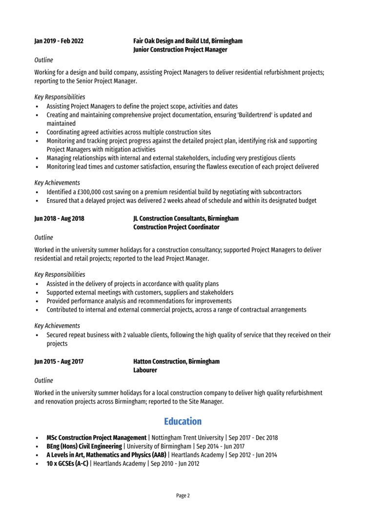 Assistant Project Manager CV 2