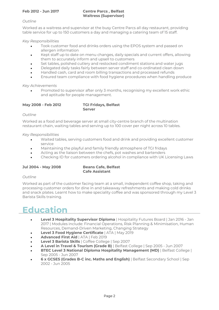 Assistant Restaurant Manager CV 2