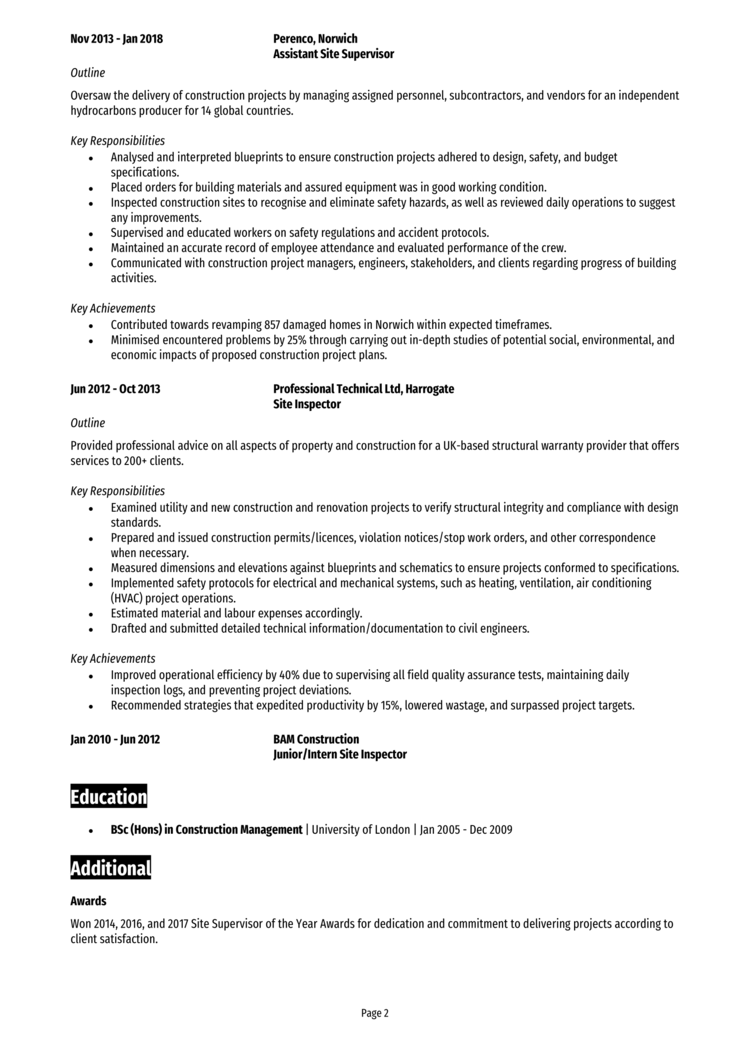 Assistant Site Manager CV 2