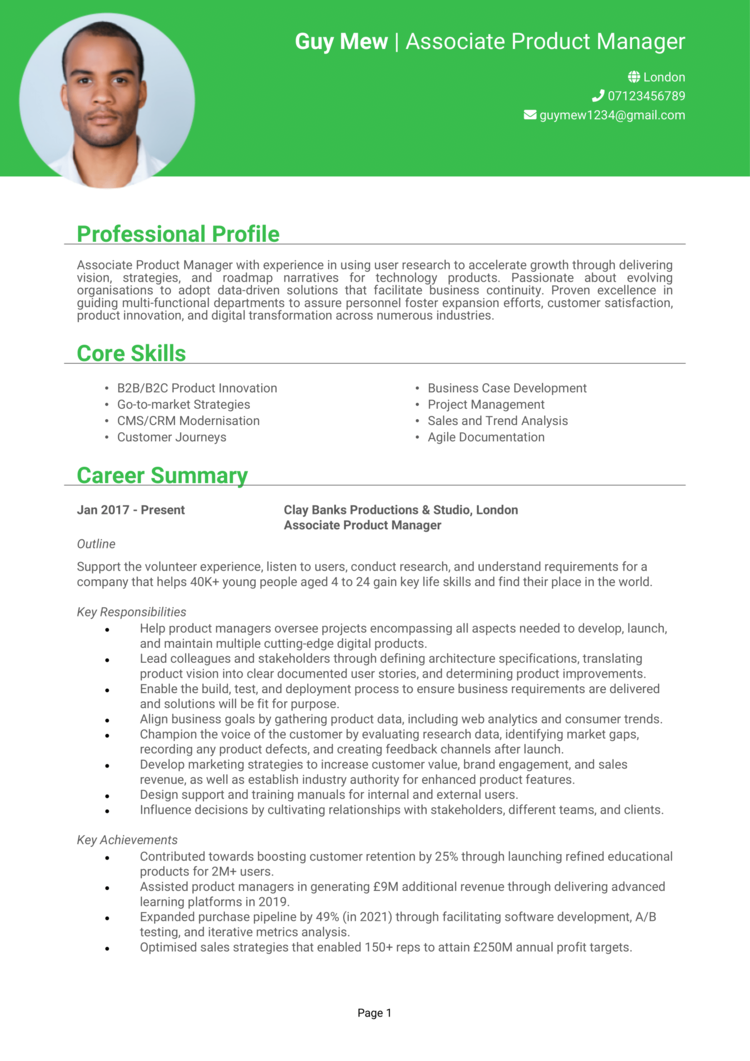 Associate Product Manager CV 1