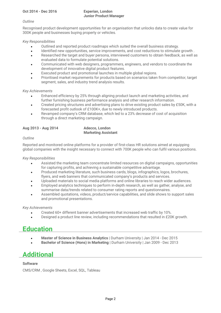 Associate Product Manager CV 2