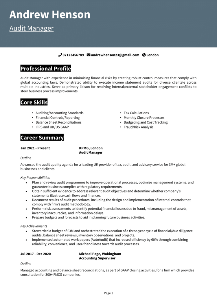 audit tasks on resume