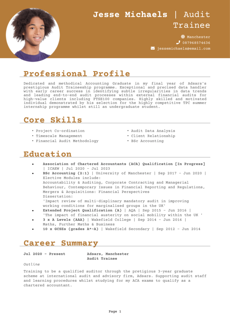 Audit Trainee CV example & guide [Win job interviews]