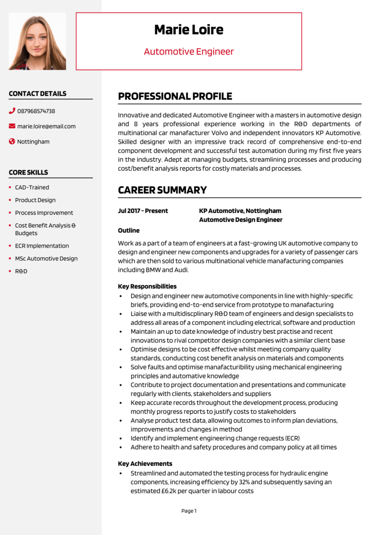 Automotive Engineer CV example + guide [Land top jobs]