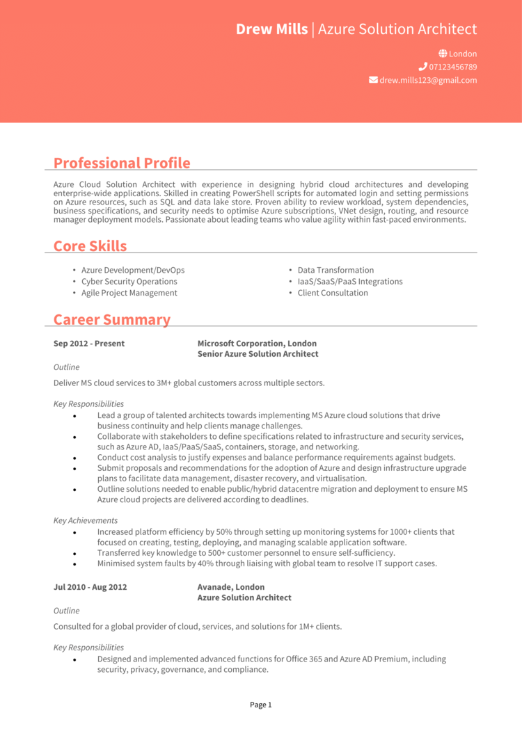 Azure Solution Architect CV 1