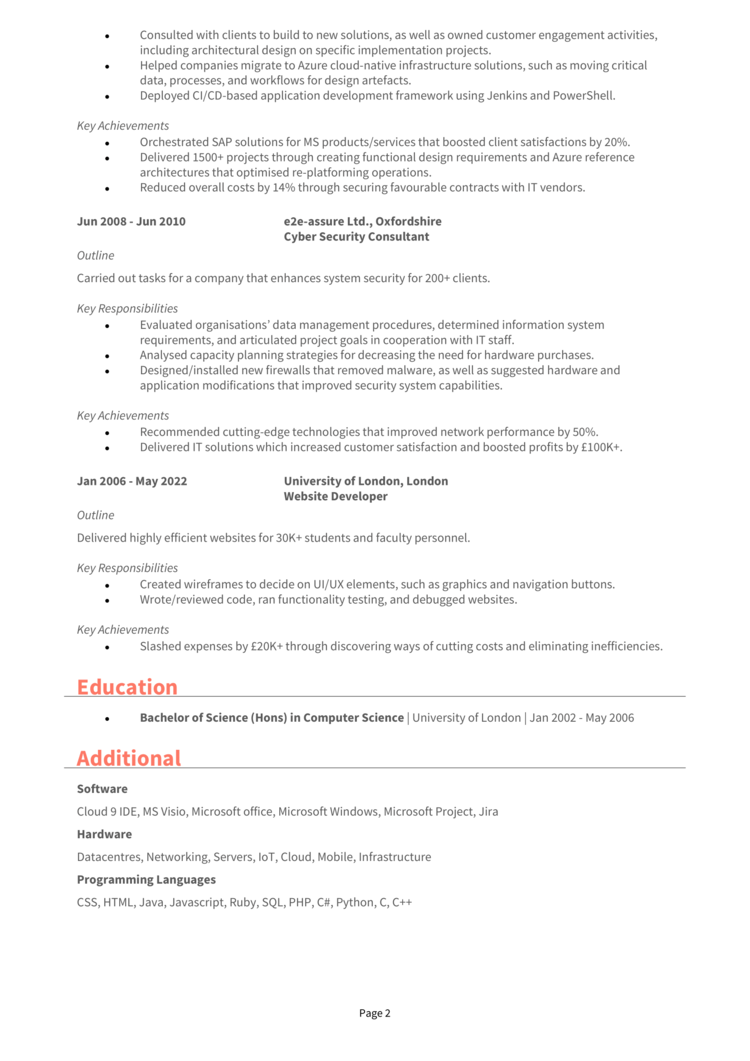 Azure Solution Architect CV 2