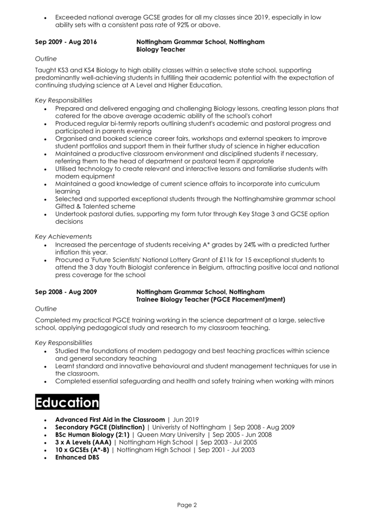 Biology Teacher CV 2