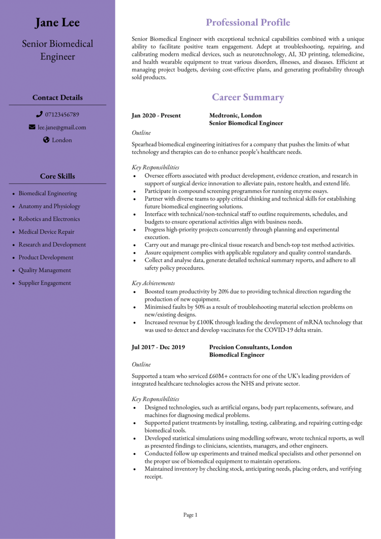 Biomedical Engineer CV 1