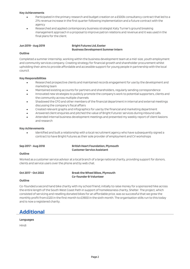 Business Management Graduate CV 2