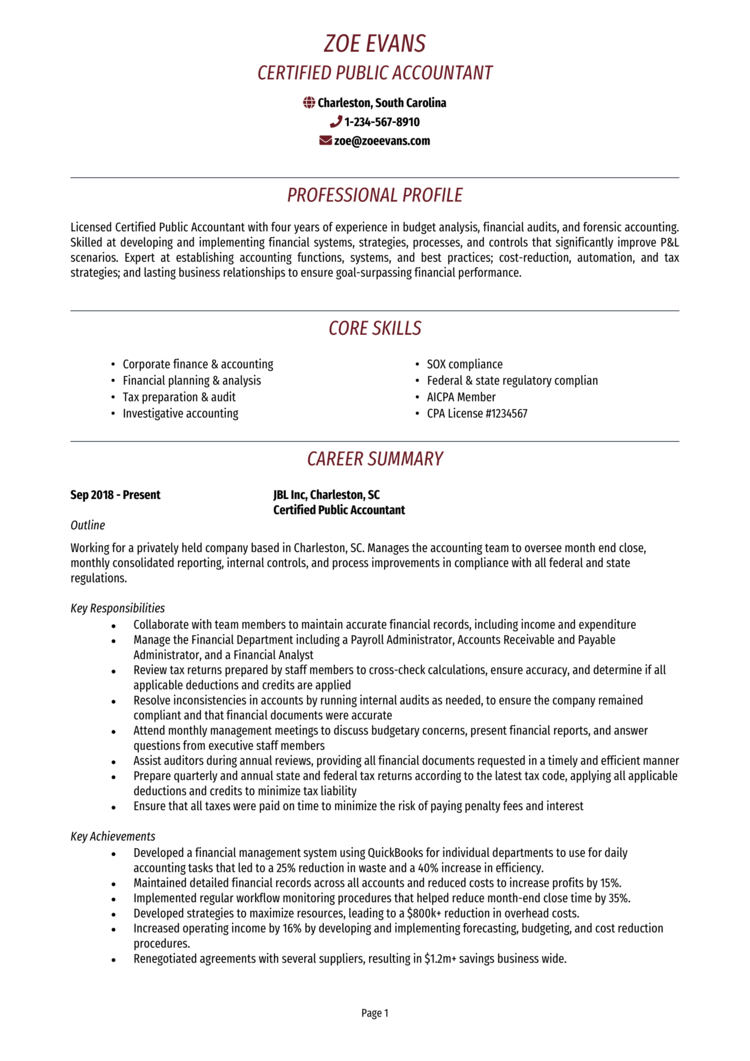 CPA Resume Guide Certified Public Accountant Get Hired   CPA Resume 1 