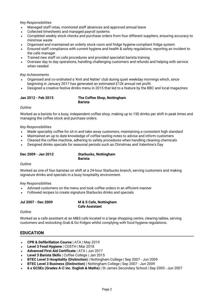 Cafe Manager CV example & guide [Win job interviews]