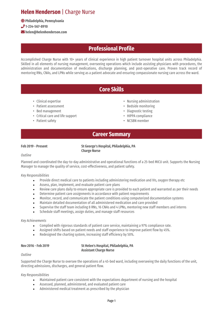 Charge Nurse Resume 1