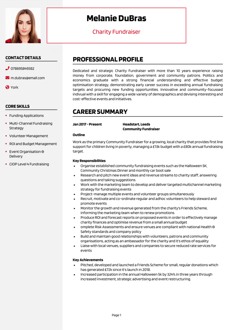 Charity Fundraiser CV example + guide [Land top jobs]