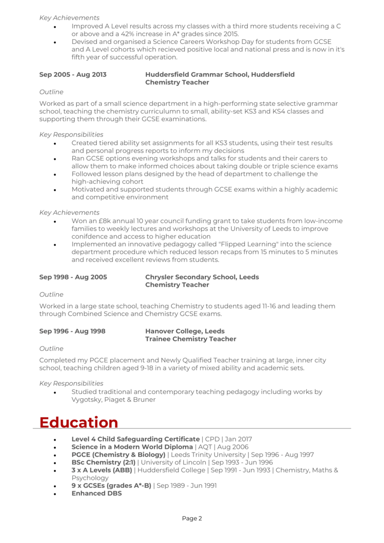 Chemistry Teacher CV 2