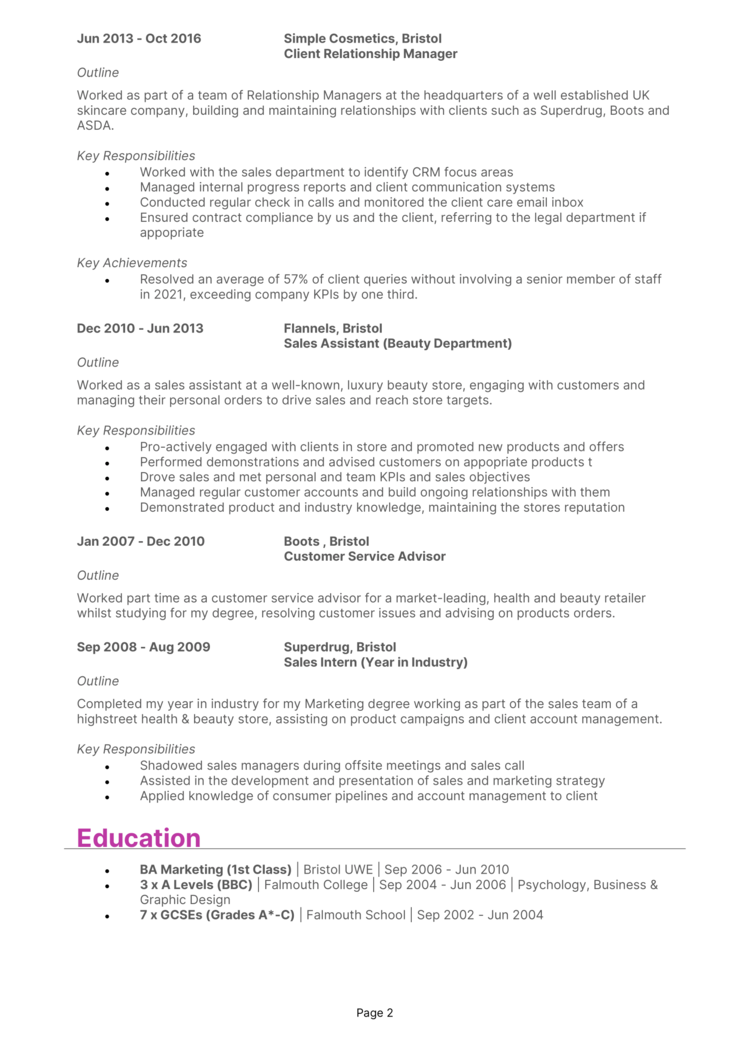 Client Relationship Manager CV 2