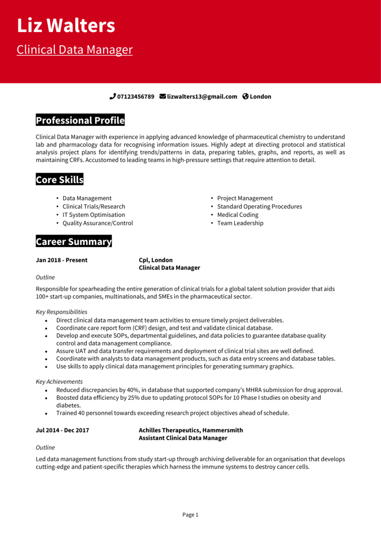 Clinical Data Manager CV 1