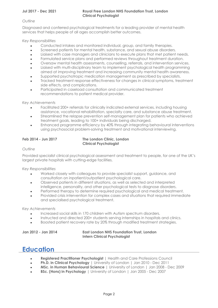 personal statement cv psychologist