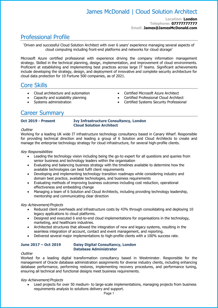 Cloud Solution Architect CV 1