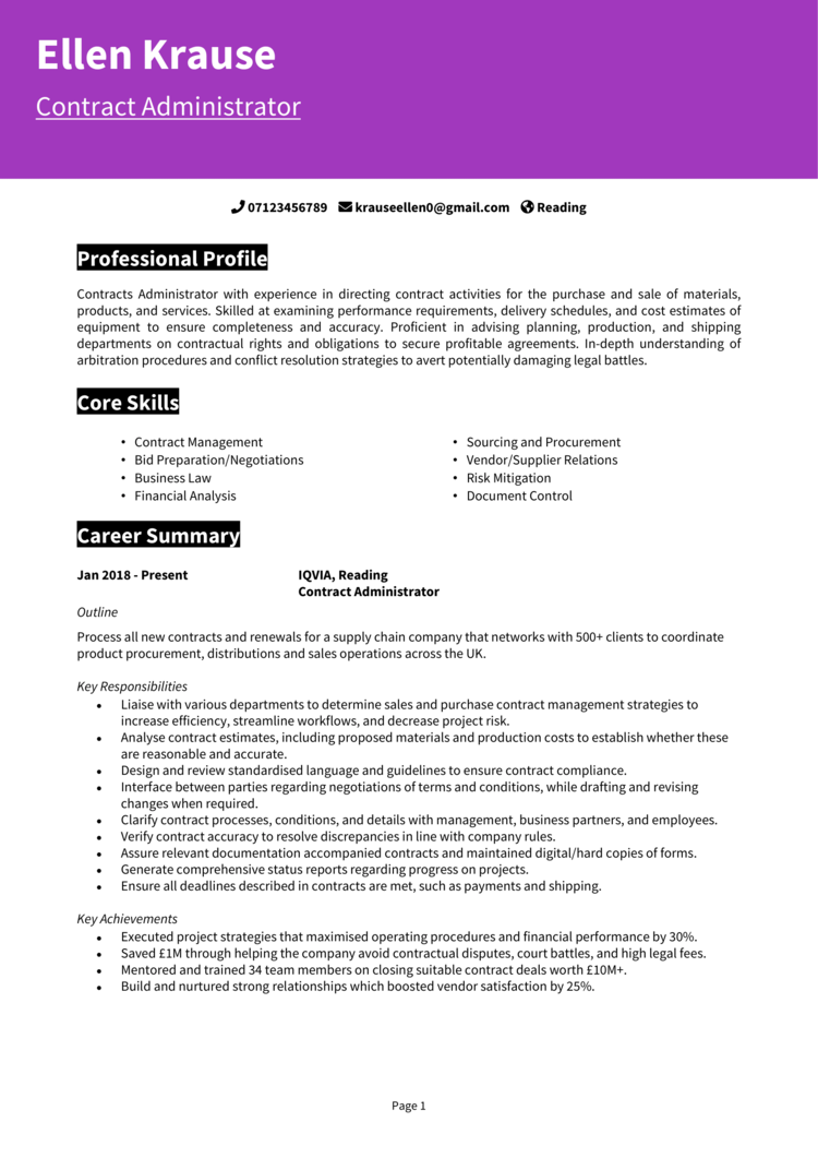 Contract Administrator CV 1