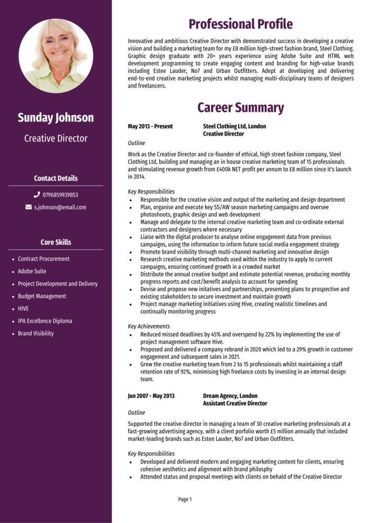 Creative Director CV example + guide and template