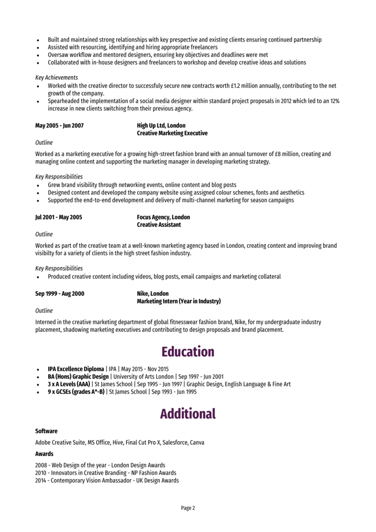 Creative Director CV example + guide and template