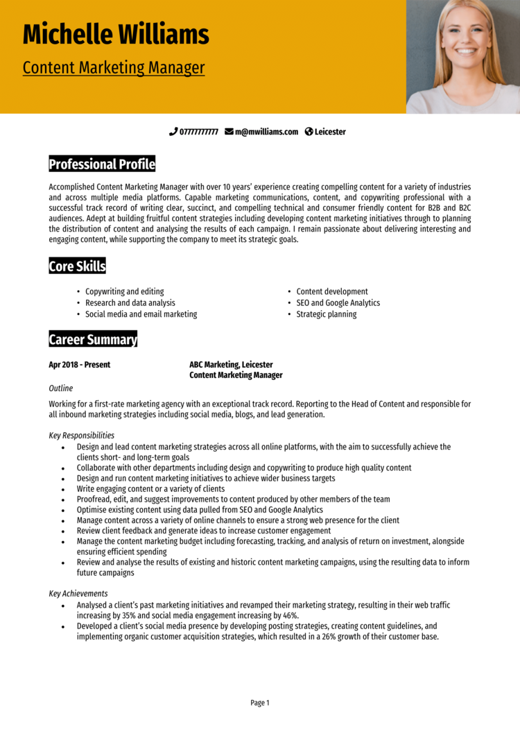 Creative Marketing CV example & guide [Win job interviews]