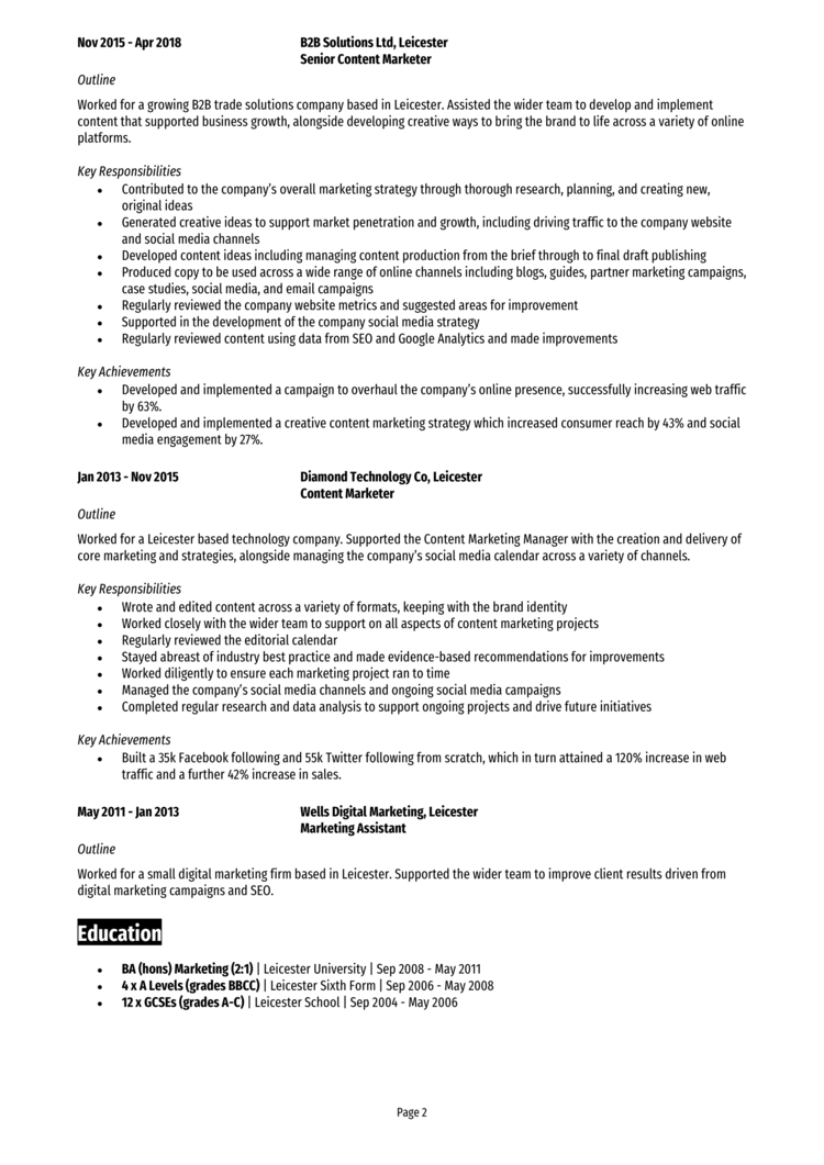 Creative Marketing CV example & guide [Win job interviews]