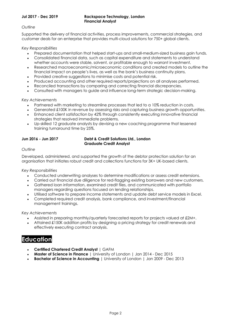 Credit Analyst CV 2