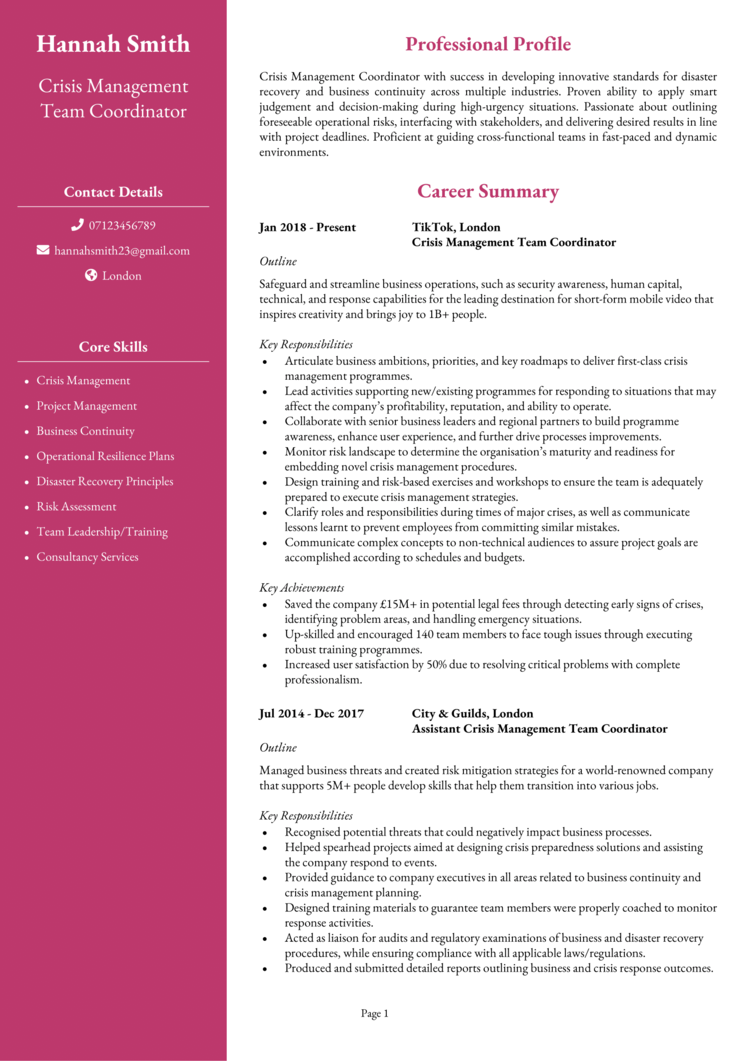 Crisis Management CV 1