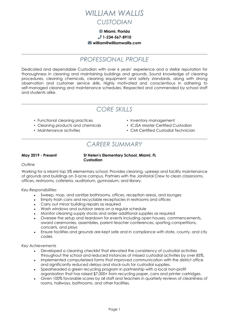 Custodian resume example & guide [Land job interviews]