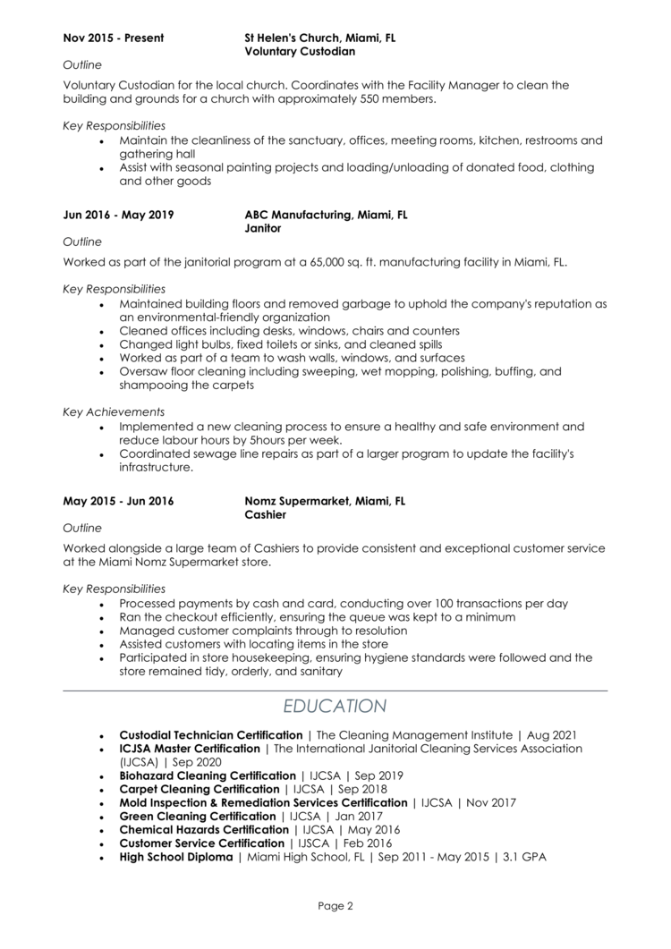 Custodian resume example & guide [Land job interviews]